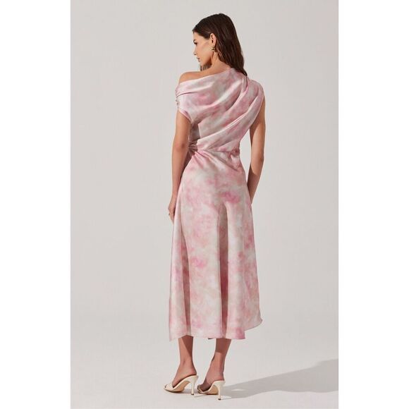 ASTR The Label Mairyn Tie Dye Satin Midi Dress - pink Watercolor size S NWT - Picture 4 of 7